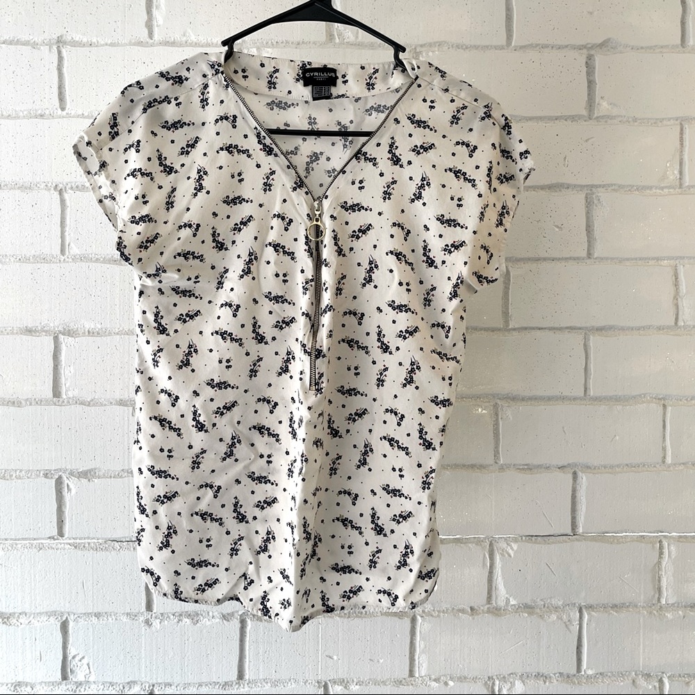 Cyrillus white and blue blouse size 10
